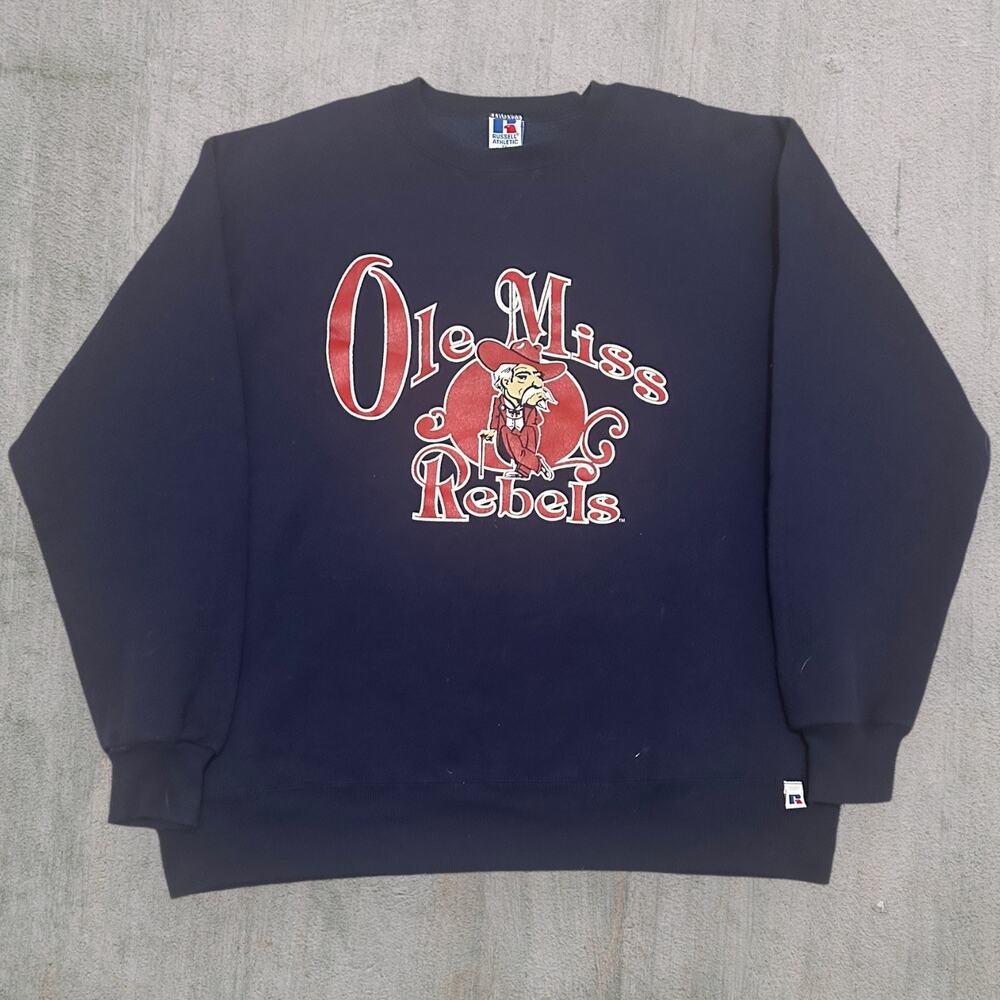 90s Russel colonel Reb ole Miss rebels navy sweatshirt
